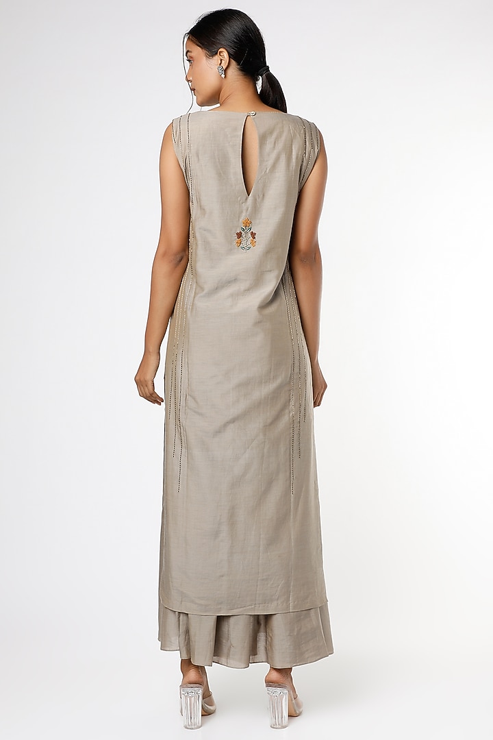 Oxford Tan Resham & Sequins Embroidered Kurta Set by RENATI at Pernia's Pop Up Shop