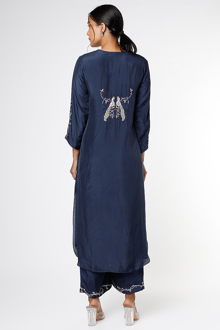 Medieval Blue Resham & Sequins Embroidered Kurta Set by RENATI at Pernia's Pop Up Shop