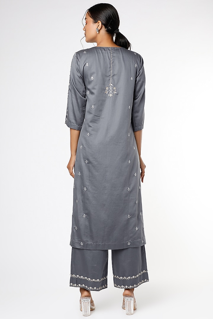 Dusty Blue Zari & Sequins Embroidered Kurta Set by RENATI at Pernia's Pop Up Shop