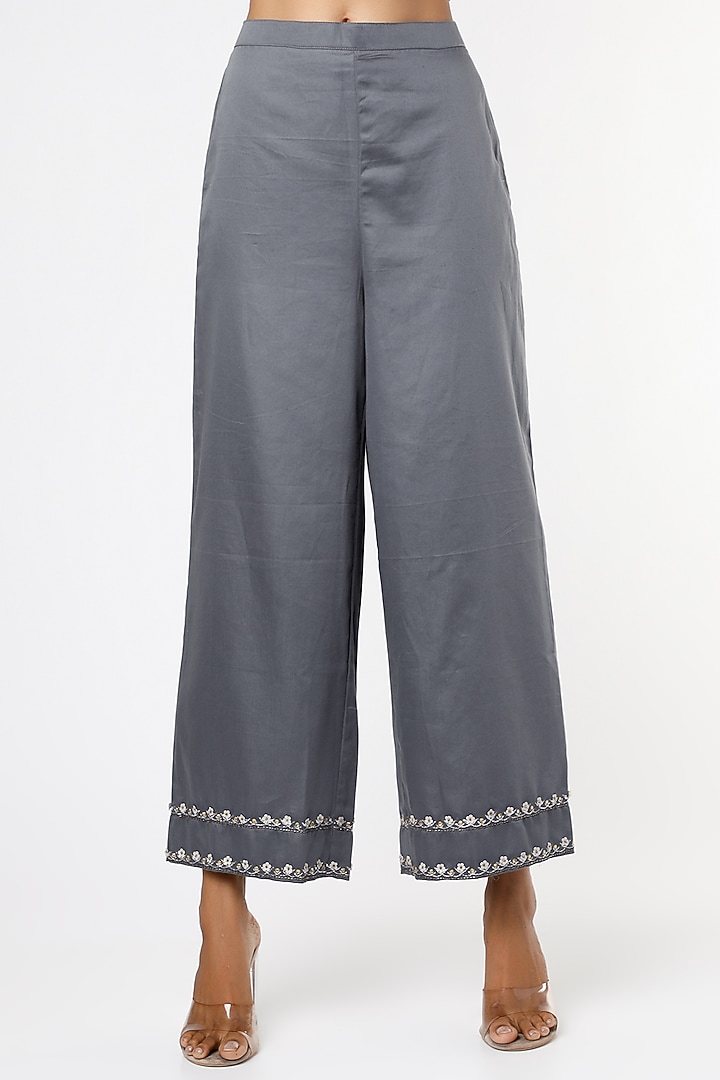 Dusty Blue Zari & Sequins Embroidered Kurta Set by RENATI at Pernia's Pop Up Shop