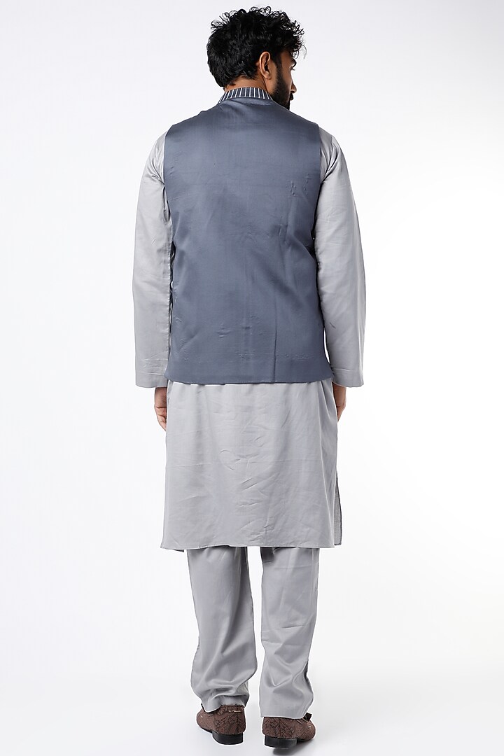 Dusty Blue Modal Satin Kurta Set by RENATI MEN at Pernia's Pop Up Shop