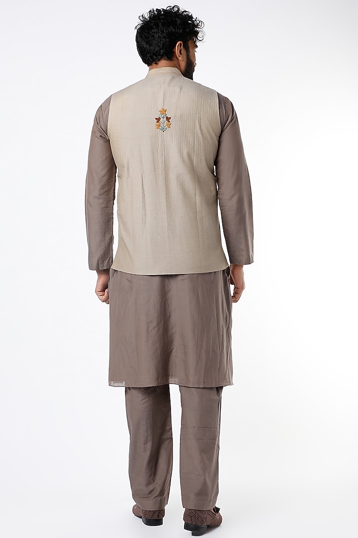 Tan Cotton Silk Kurta Set by RENATI MEN at Pernia's Pop Up Shop