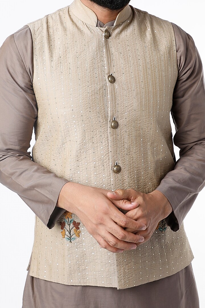 Tan Cotton Silk Kurta Set by RENATI MEN at Pernia's Pop Up Shop