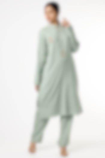 Haze Green French Knot Embroidered Kurta Set by RENATI at Pernia's Pop Up Shop