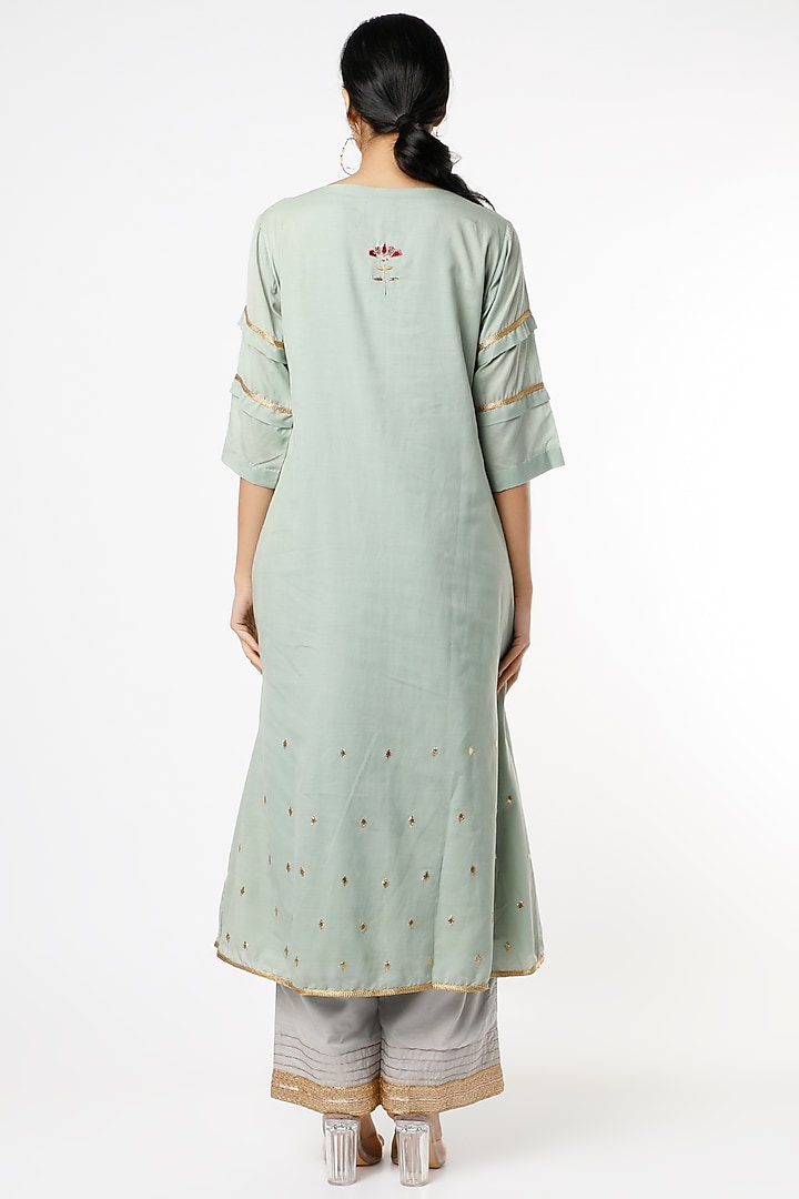 Haze Green Sequins Embroidered Kurta Set by RENATI at Pernia's Pop Up Shop