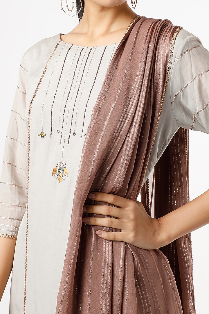 White Sand Embroidered Kurta Set by RENATI at Pernia's Pop Up Shop