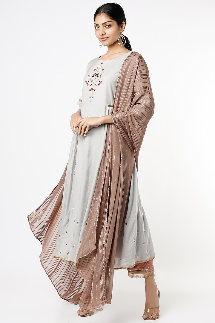 White Sand Gota Patti Embroidered Kurta Set by RENATI