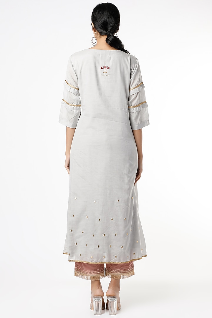 White Sand Gota Patti Embroidered Kurta Set by RENATI at Pernia's Pop Up Shop
