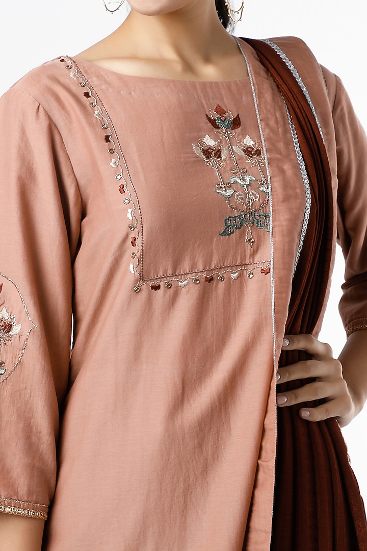 Coral Almond Sequins Embroidered Kurta Set by RENATI at Pernia's Pop Up Shop
