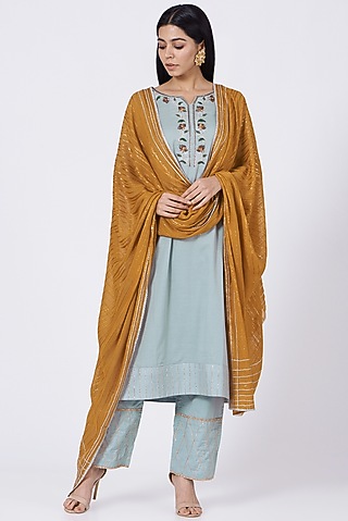 Ambar Blue Embroidered Kurta Set by RENATI