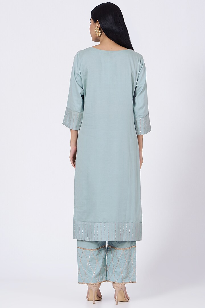 Ambar Blue Embroidered Kurta Set by RENATI at Pernia's Pop Up Shop