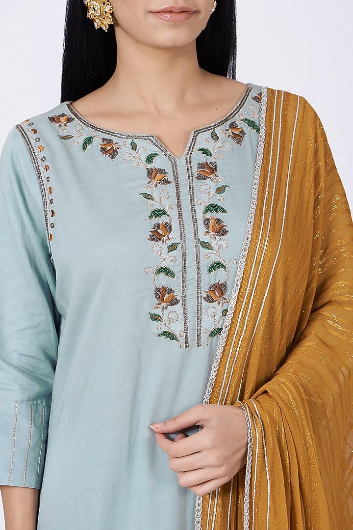Ambar Blue Embroidered Kurta Set by RENATI at Pernia's Pop Up Shop