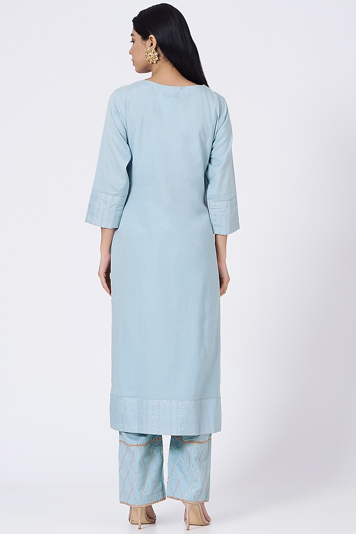 Ambar Blue Thread Embroidered Kurta Set by RENATI at Pernia's Pop Up Shop