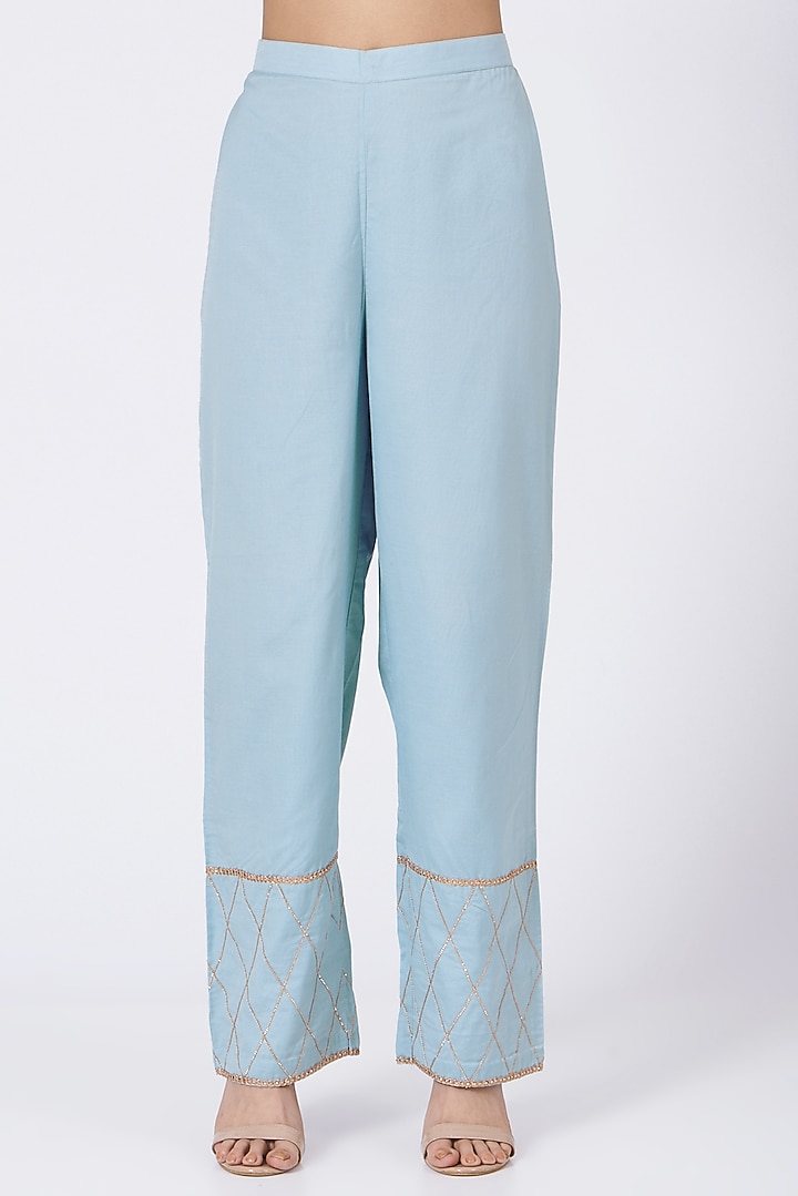 Ambar Blue Thread Embroidered Kurta Set by RENATI at Pernia's Pop Up Shop