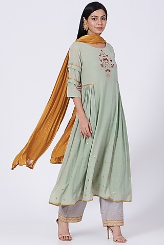 Haze Green Embroidered Kurta Set by RENATI