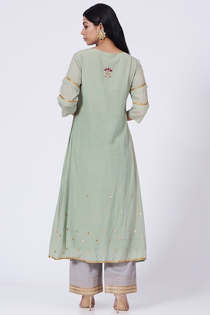 Haze Green Embroidered Kurta Set by RENATI at Pernia's Pop Up Shop