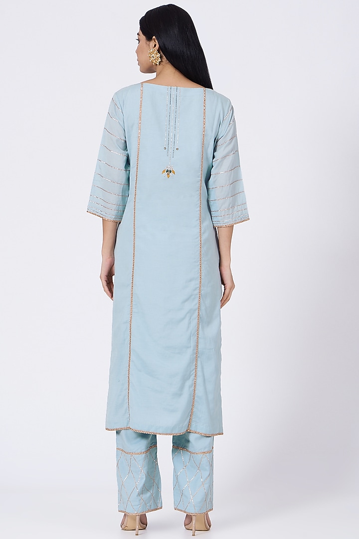 Ambar Blue Sequins Embroidered Kurta Set by RENATI at Pernia's Pop Up Shop