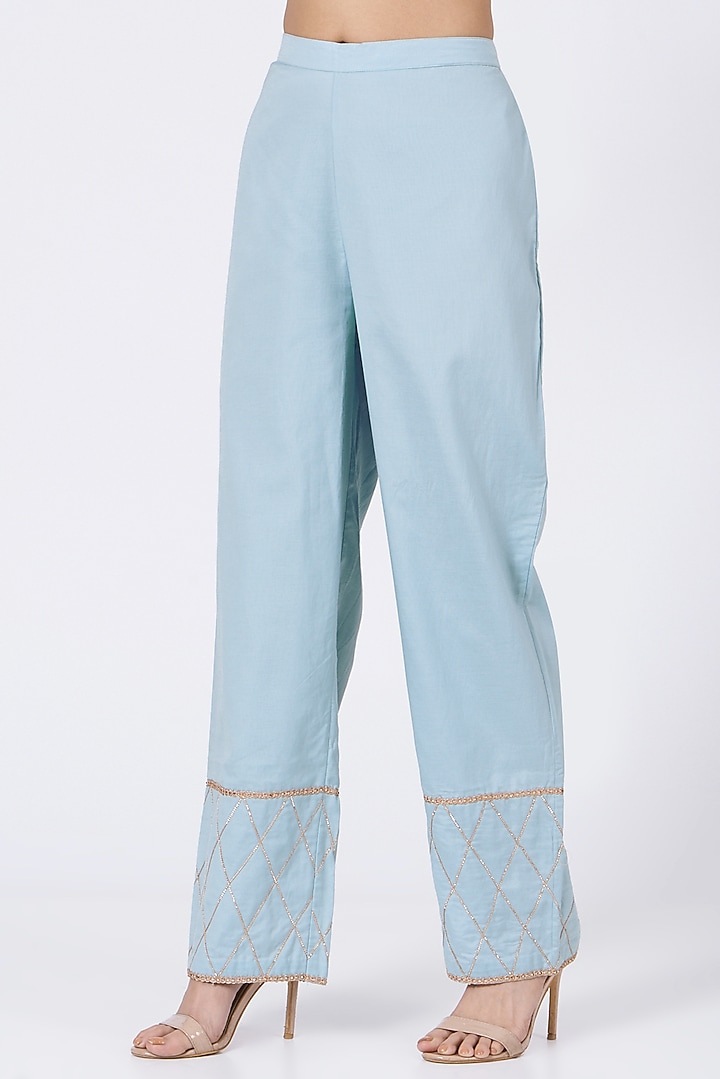 Ambar Blue Sequins Embroidered Kurta Set by RENATI at Pernia's Pop Up Shop