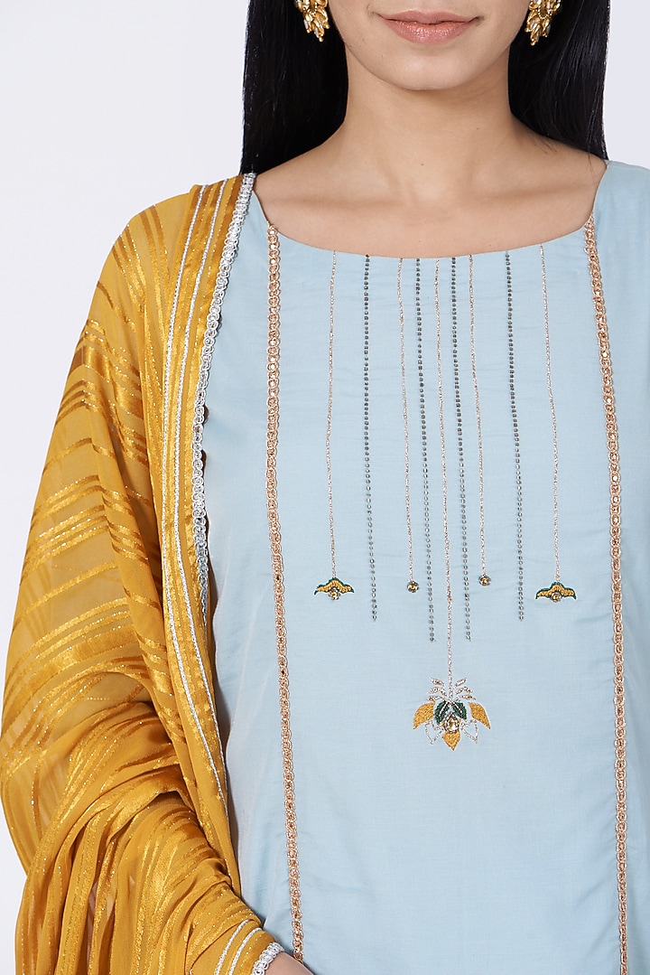 Ambar Blue Sequins Embroidered Kurta Set by RENATI at Pernia's Pop Up Shop