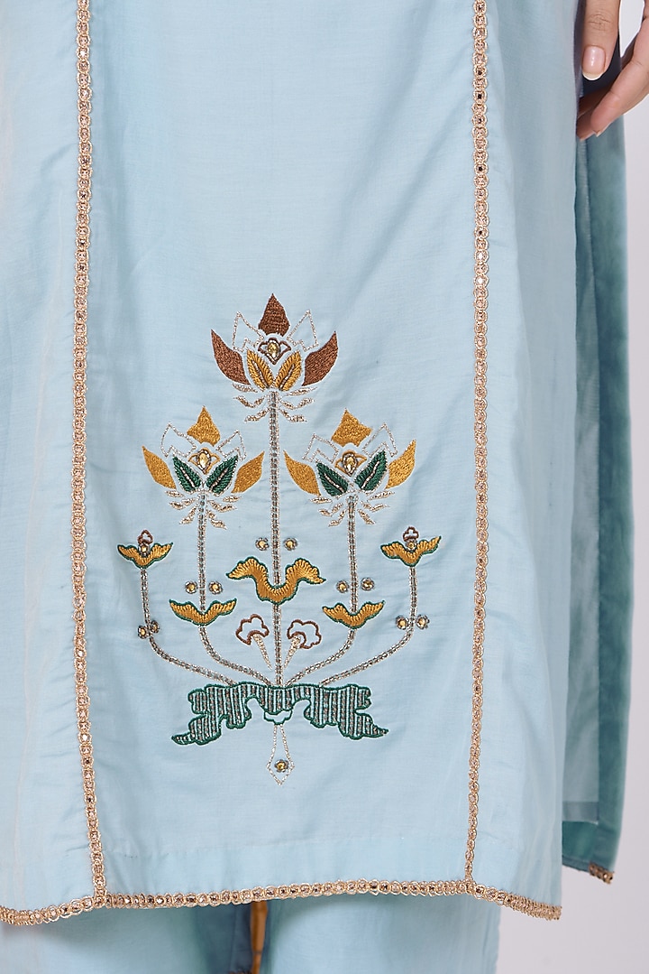 Ambar Blue Sequins Embroidered Kurta Set by RENATI at Pernia's Pop Up Shop