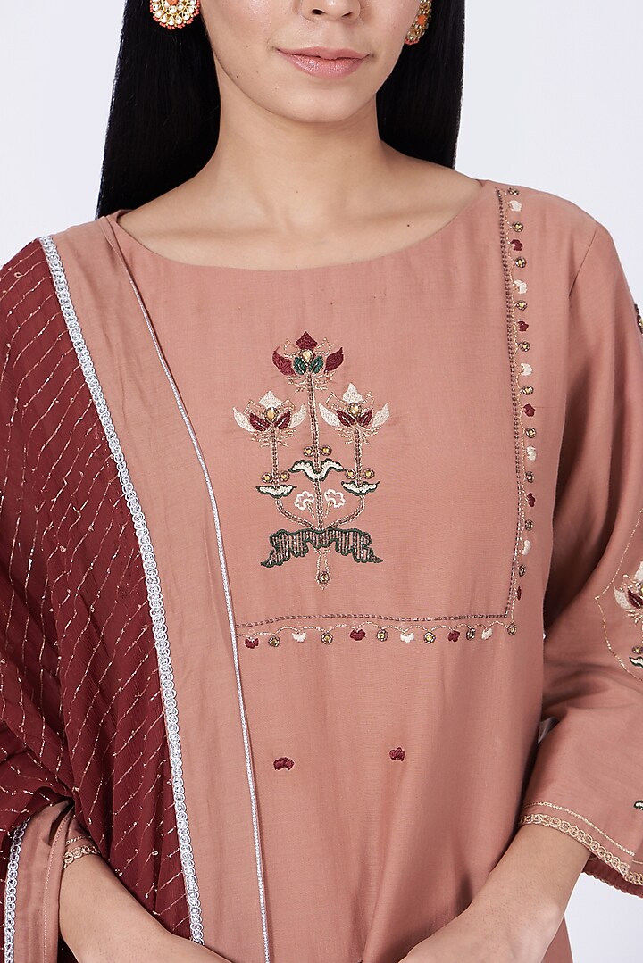 Coral Almond Sequins Embroidered Kurta Set by RENATI at Pernia's Pop Up Shop
