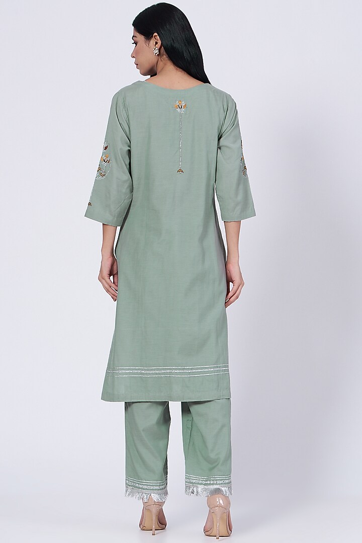 Haze Green Sequins Embroidered Kurta Set by RENATI at Pernia's Pop Up Shop