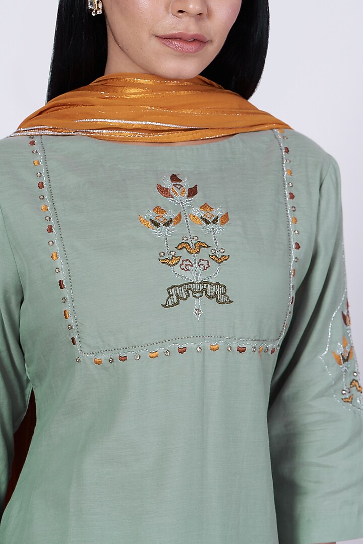 Haze Green Sequins Embroidered Kurta Set by RENATI at Pernia's Pop Up Shop