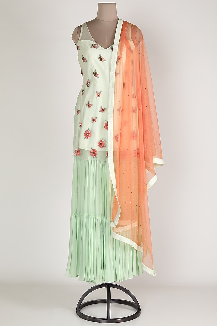 Mint Green Embroidered Party Wear Sharara Set by Renee Label at Pernia's Pop Up Shop