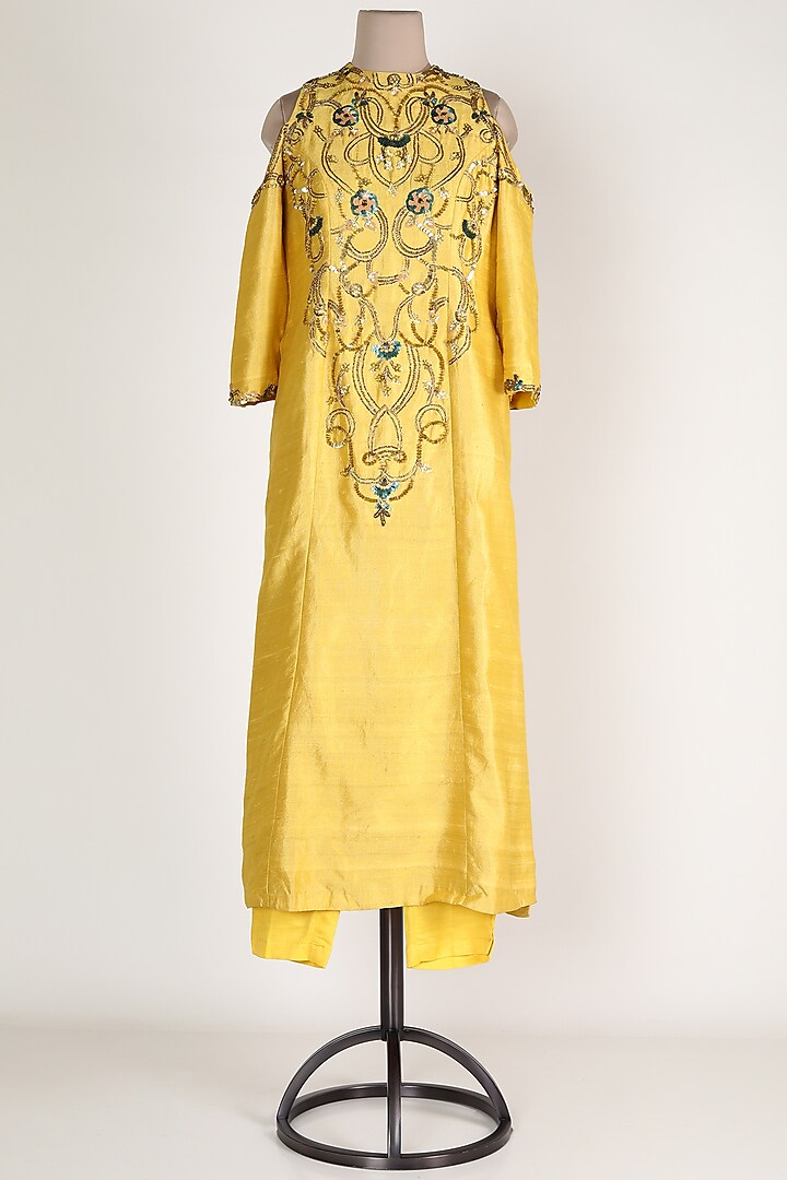 Yellow Embroidered Kurta With Pants by Renee Label