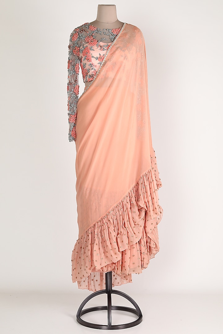 Blush Pink Pre Stitched Saree Set by Renee Label
