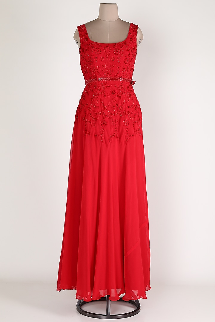 Red Thread Embroidered Gown by Renee Label