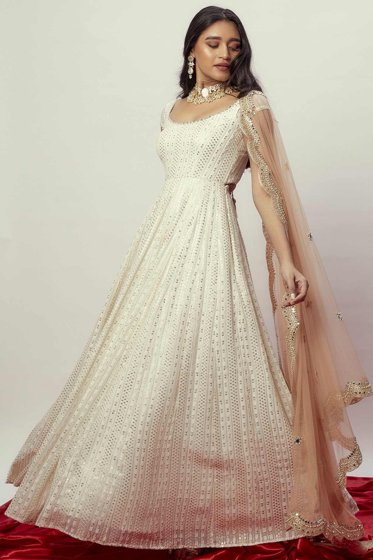 Tempting Yellow Real Georgette Embroidered Anarkali Gown