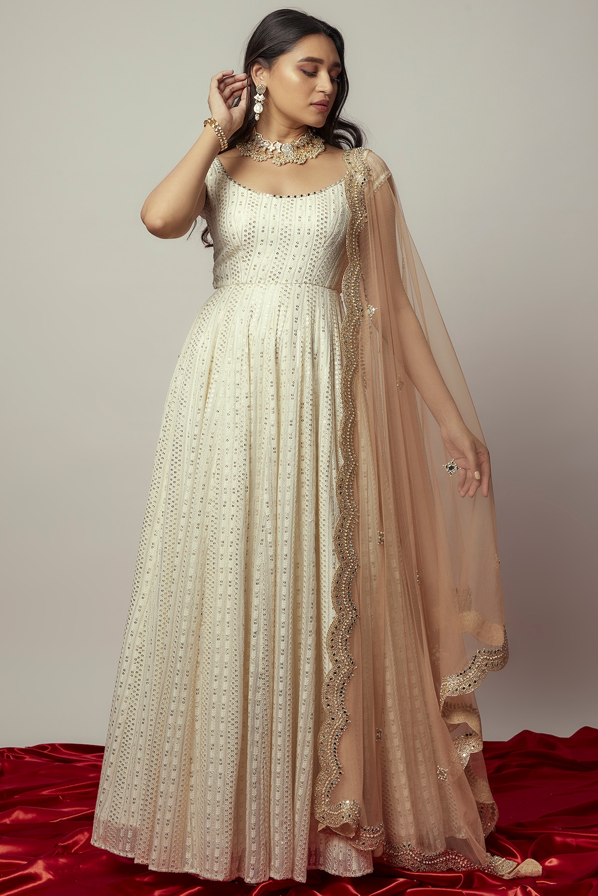 Resham Dori Embroidered Anarkali Cocktail Gown with Embellishments