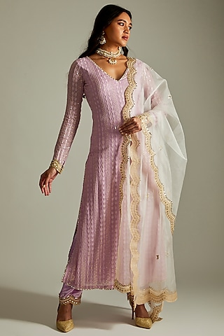 Lilac Georgette Embellished Kurta Set by Renee Label
