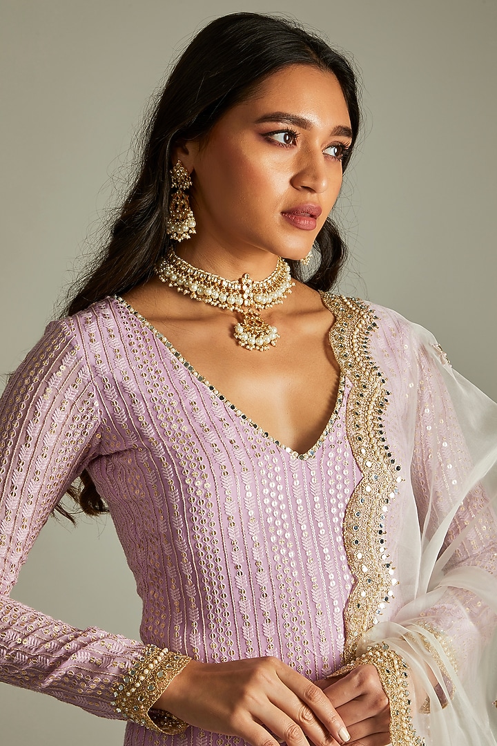 Lilac Georgette Embellished Kurta Set by Renee Label at Pernia's Pop Up Shop