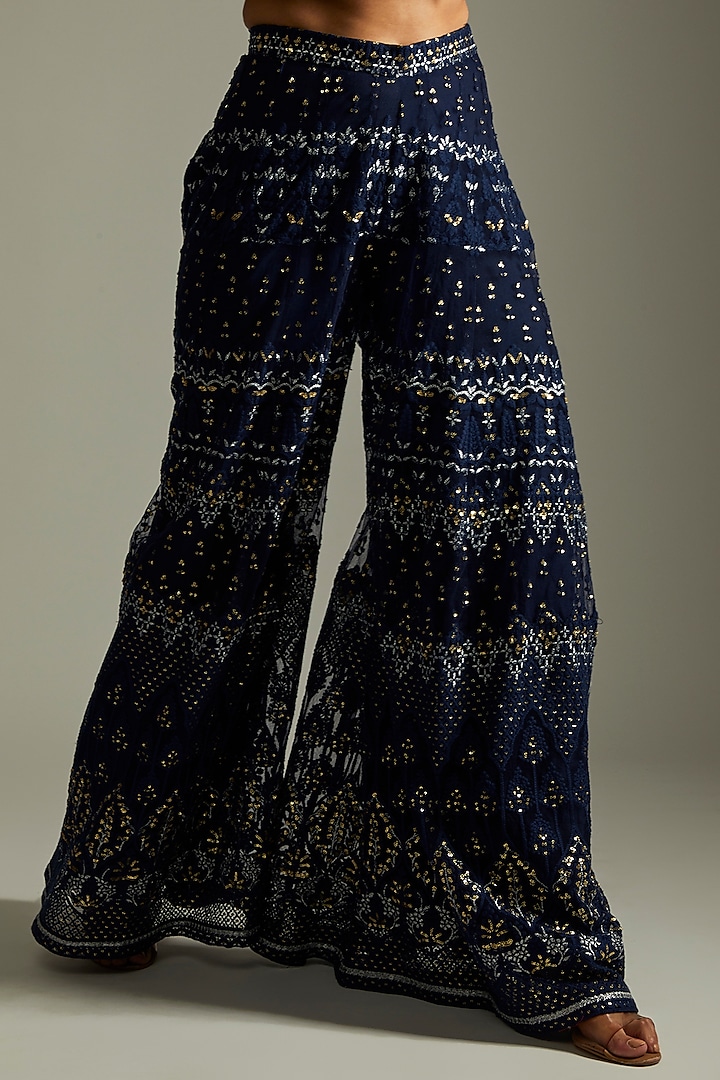 Midnight Blue Net Embroidered Kurta Set by Renee Label at Pernia's Pop Up Shop