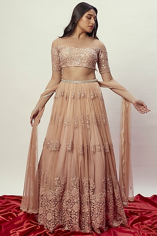 Ombre Gold Net Embellished Lehenga Set by Renee Label