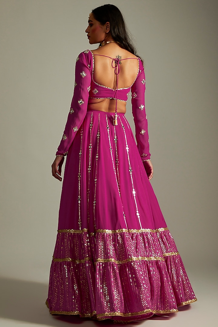 Magenta Pink Georgette Embroidered Wedding Lehenga Set by Renee Label at Pernia's Pop Up Shop