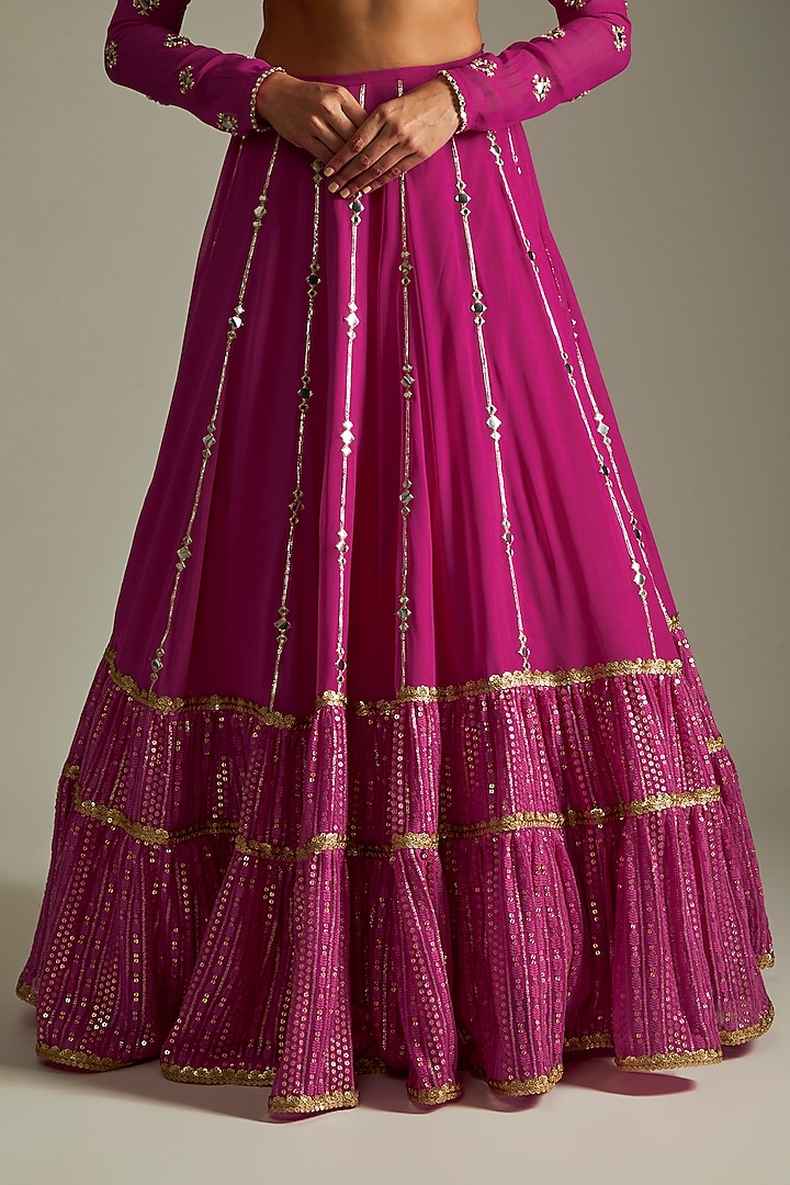 Magenta Pink Georgette Embroidered Wedding Lehenga Set by Renee Label at Pernia's Pop Up Shop