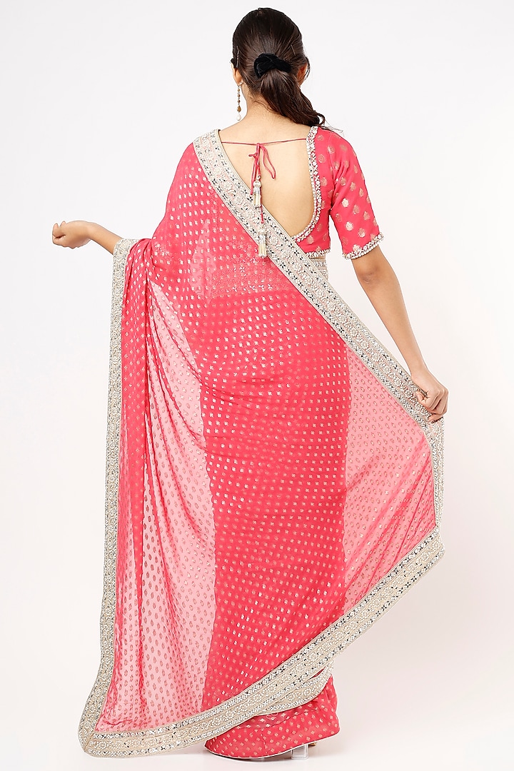 Raspberry Pink Embroidered Banarasi Party Wear Saree Set by Renee Label at Pernia's Pop Up Shop