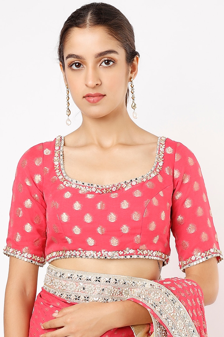 Raspberry Pink Embroidered Banarasi Party Wear Saree Set by Renee Label at Pernia's Pop Up Shop