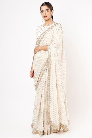 Ivory Embroidered Banarasi Saree Set by Renee Label