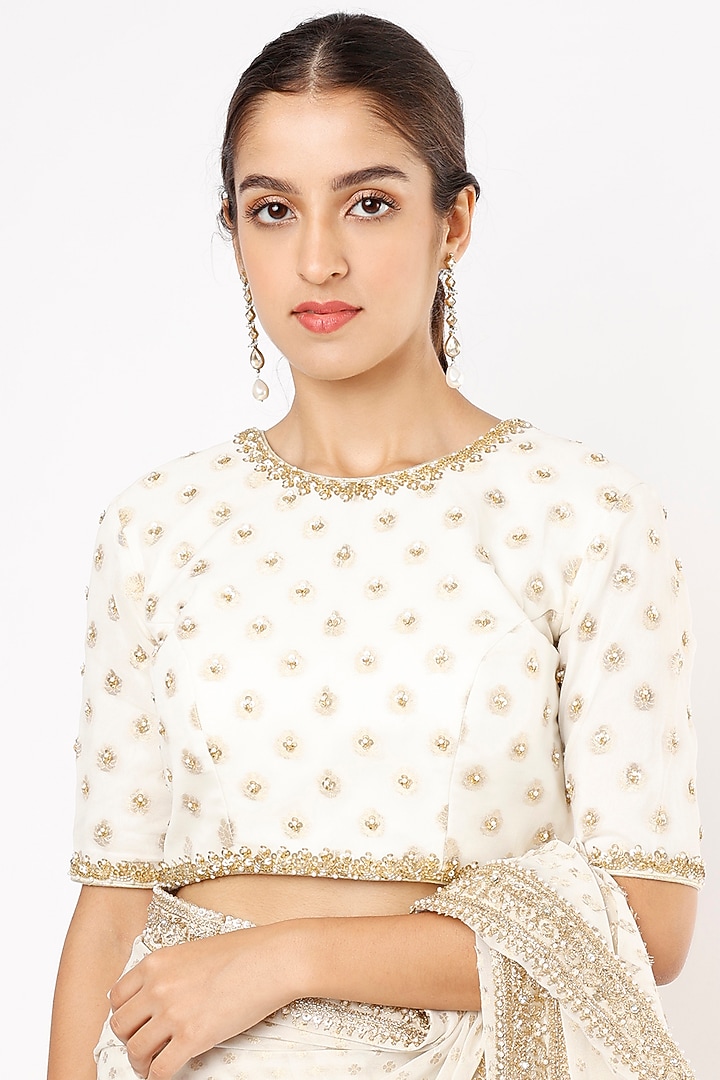 Ivory Embroidered Banarasi Party Wear Saree Set by Renee Label at Pernia's Pop Up Shop