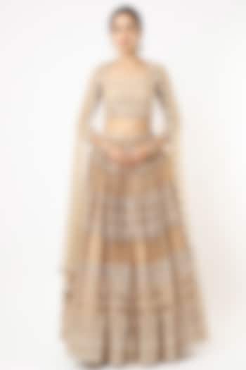 Champagne Gold Embroidered Lehenga Set by Renee Label