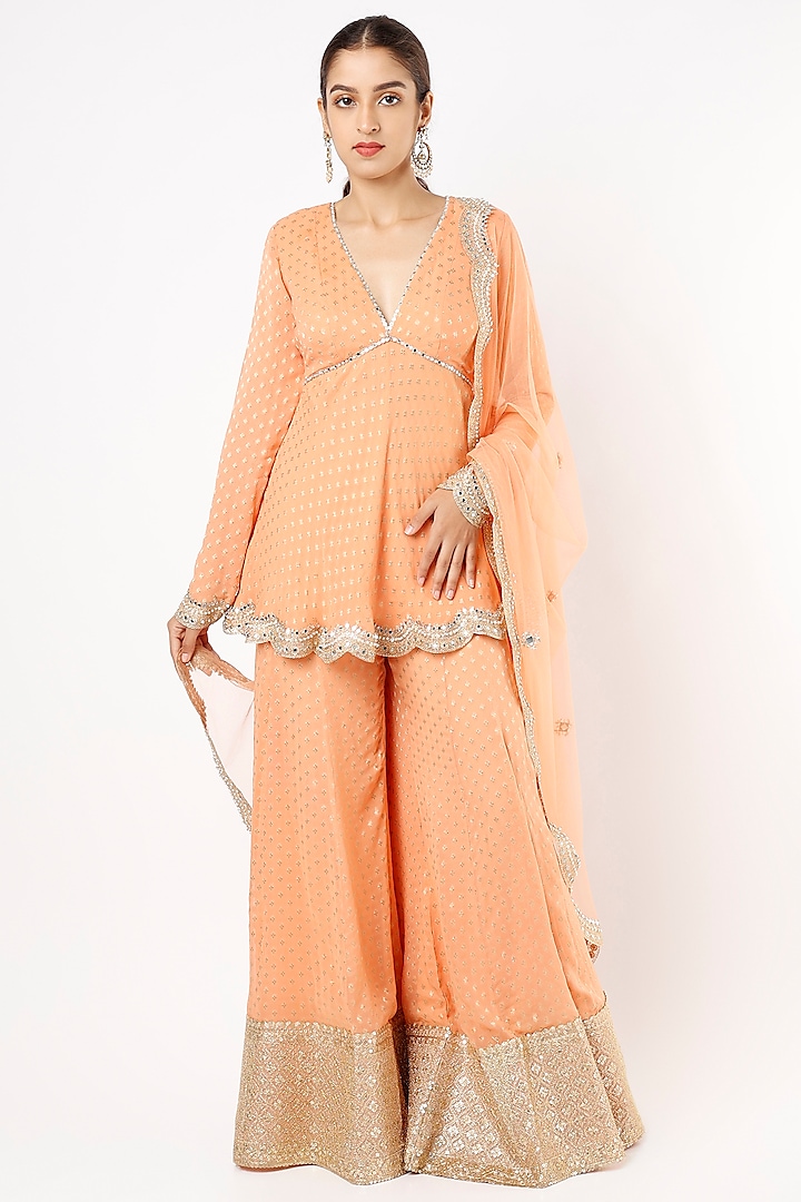 Tangerine Embroidered Banarasi Sharara Set by Renee Label