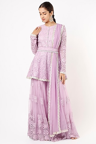 Lilac Embroidered Sharara Set by Renee Label