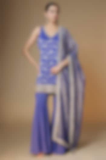 Cobalt Blue Banarasi Viscose Georgette Party Wear Sharara Set by Renee Label at Pernia's Pop Up Shop