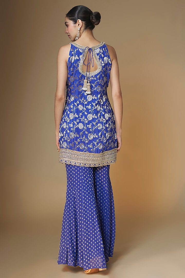 Cobalt Blue Banarasi Viscose Georgette Party Wear Sharara Set by Renee Label at Pernia's Pop Up Shop