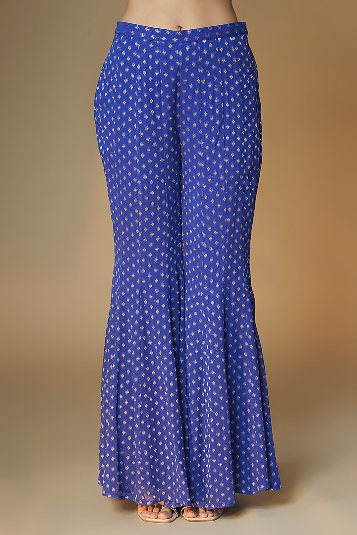 Cobalt Blue Banarasi Viscose Georgette Party Wear Sharara Set by Renee Label at Pernia's Pop Up Shop