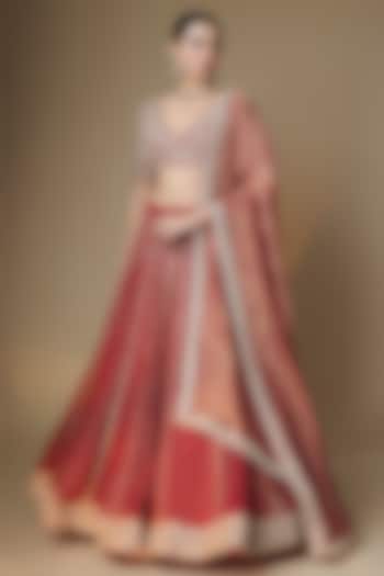 Red Viscose Georgette Sequins & Cutdana Embroidered Wedding Lehenga Set by Renee Label at Pernia's Pop Up Shop